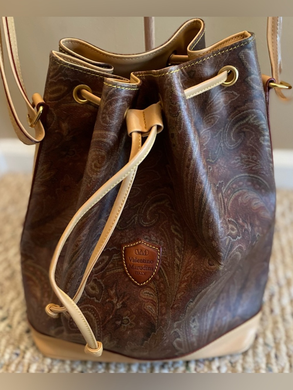 Valentino Marudini Brown Paisley Drawstring Shoulder Bag